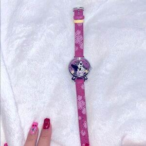 Pink Patterned Watch with Floral Dog Design